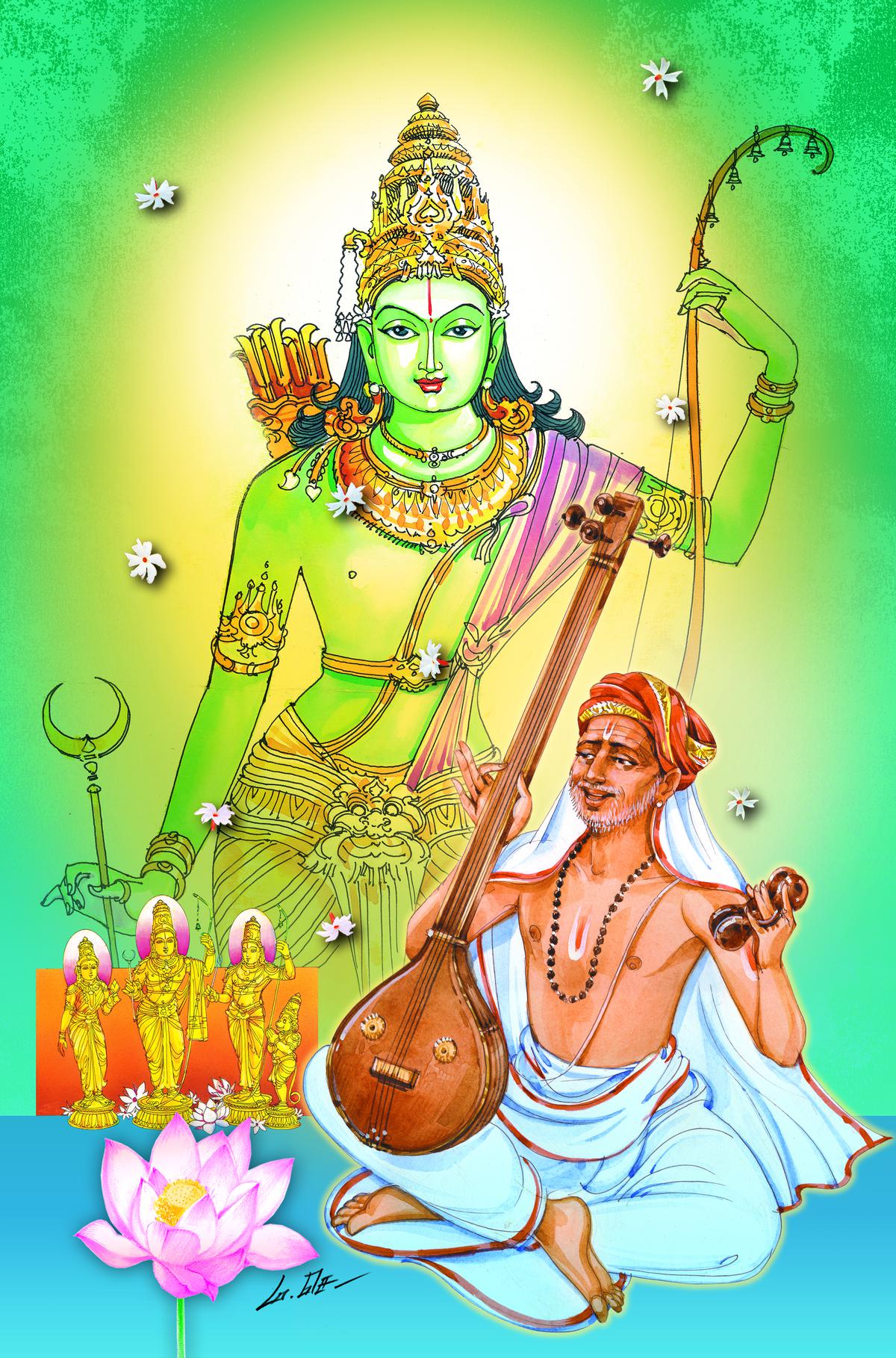 An illustration of Rama and Tyagaraja by M.S.
