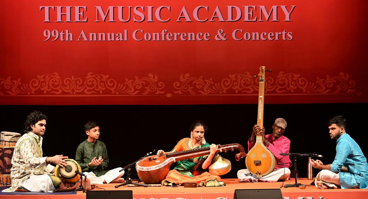 Charulatha Chandrashekar accompanied by Sarvesh Karthick on the mridangam and Murali Varadharjan on the kanjira. 