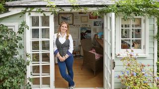 Cressida Cowell at her writing shed in London 