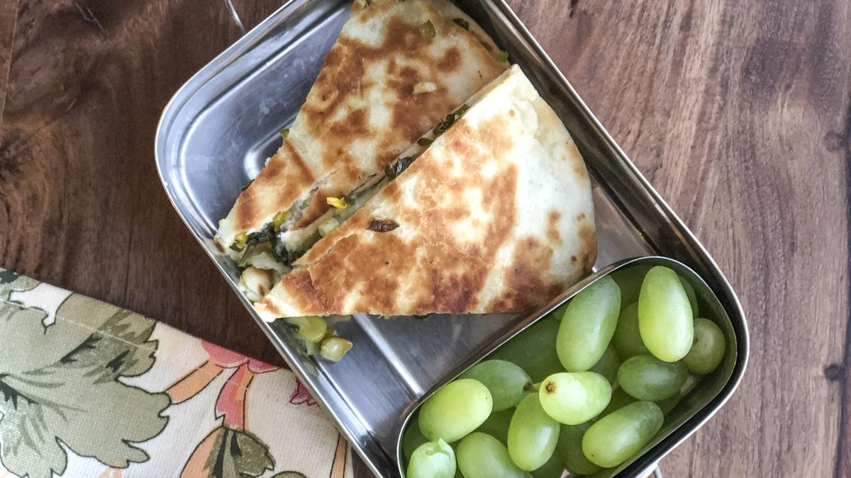 Pack this cheesy spinach corn quesadilla for your kid’s lunch