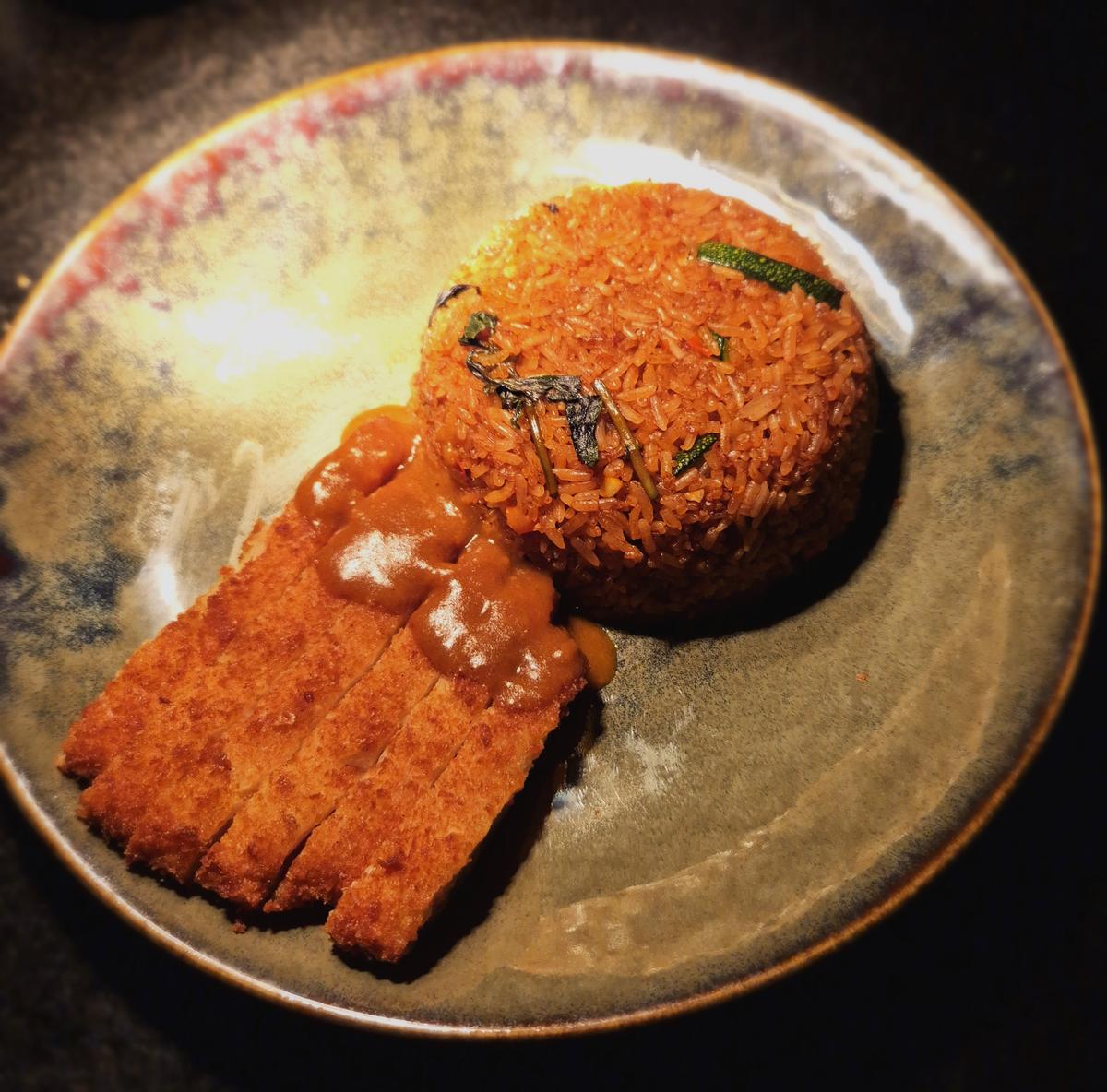 Thai chilli fried rice with Katsu chicken