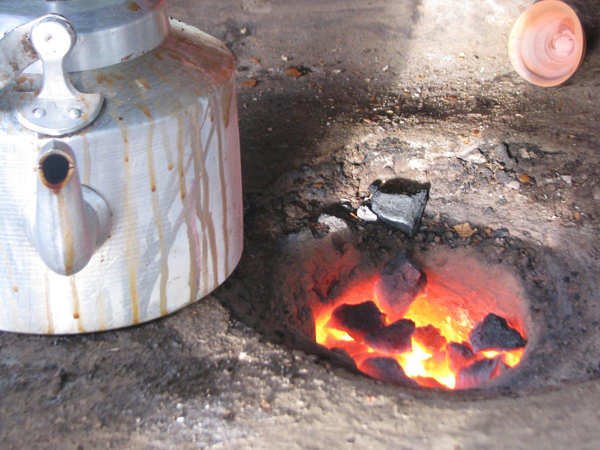 Tea being made at a chai shop in Varanasi