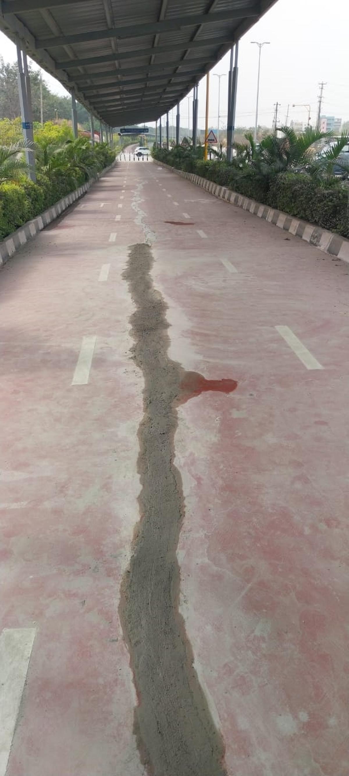 Repairs carried to the solar roofed cycling track along ORR near Vattinagulapally. 