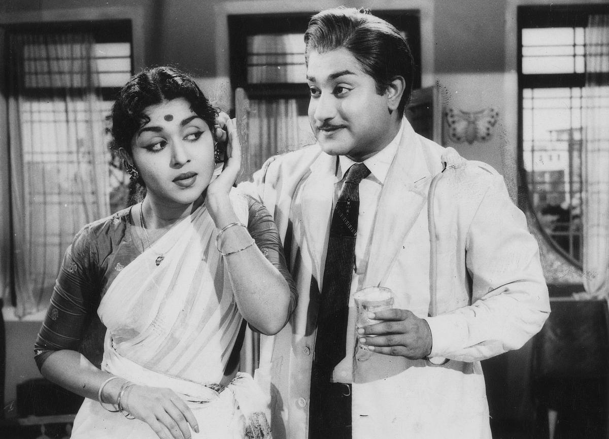 B. Saroja Devi and Sivaji Ganesan in a scene in the Tamil movie ‘Paalum Pazhamum’ 