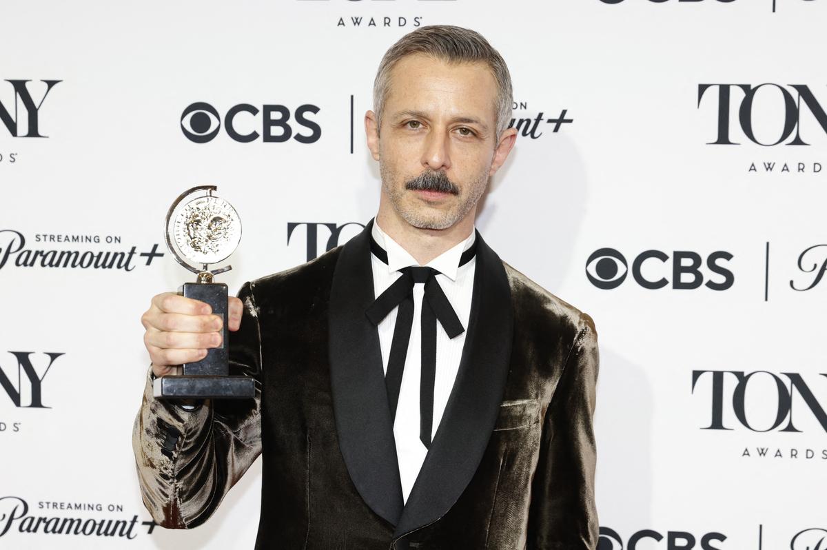 Jeremy Strong poses with the award for Best Performance by a Leading Actor in a Play for “An Enemy of the People” at the 77th Annual Tony Awards in New York City, U.S., June 16, 2024.