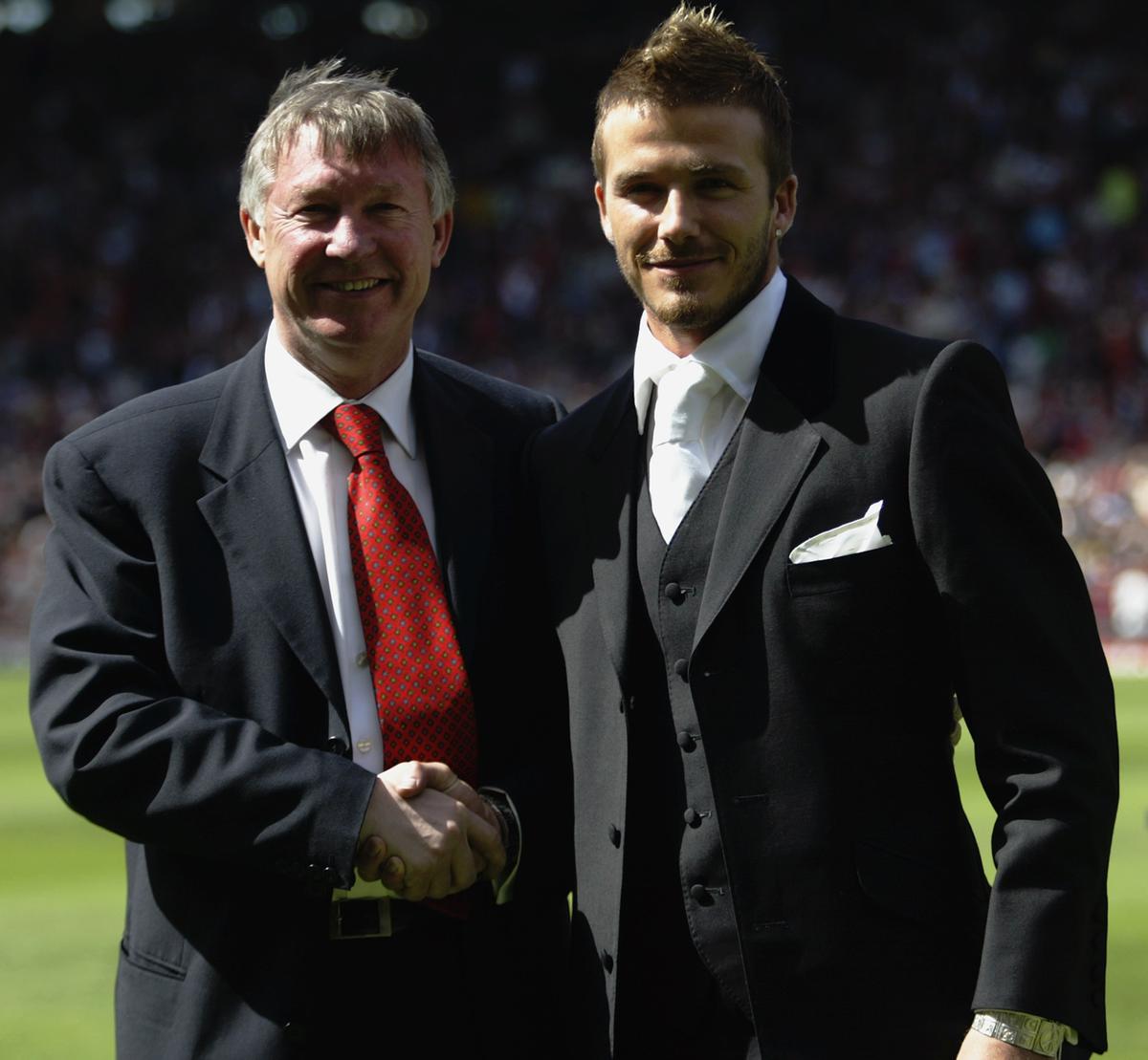 David Beckham and manager Alex Ferguson 