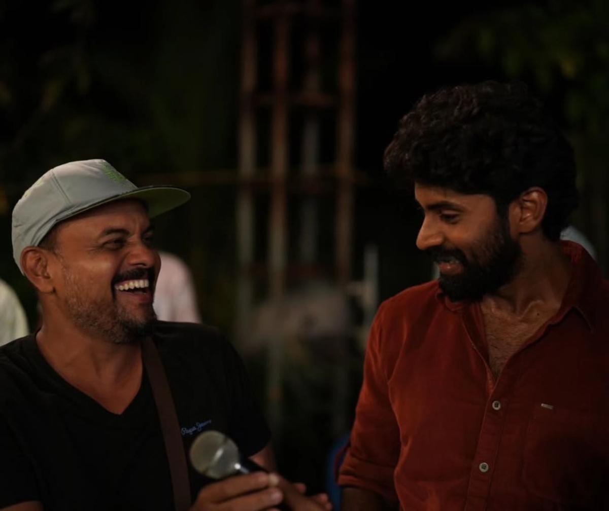 Emcy with Kathir on the sets of ‘Meesha’ 