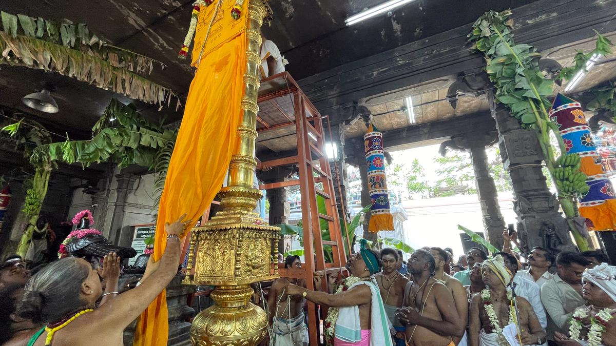 ‘Panguni Uthiram’ festival begins with flag hoisting at Palani The Hindu