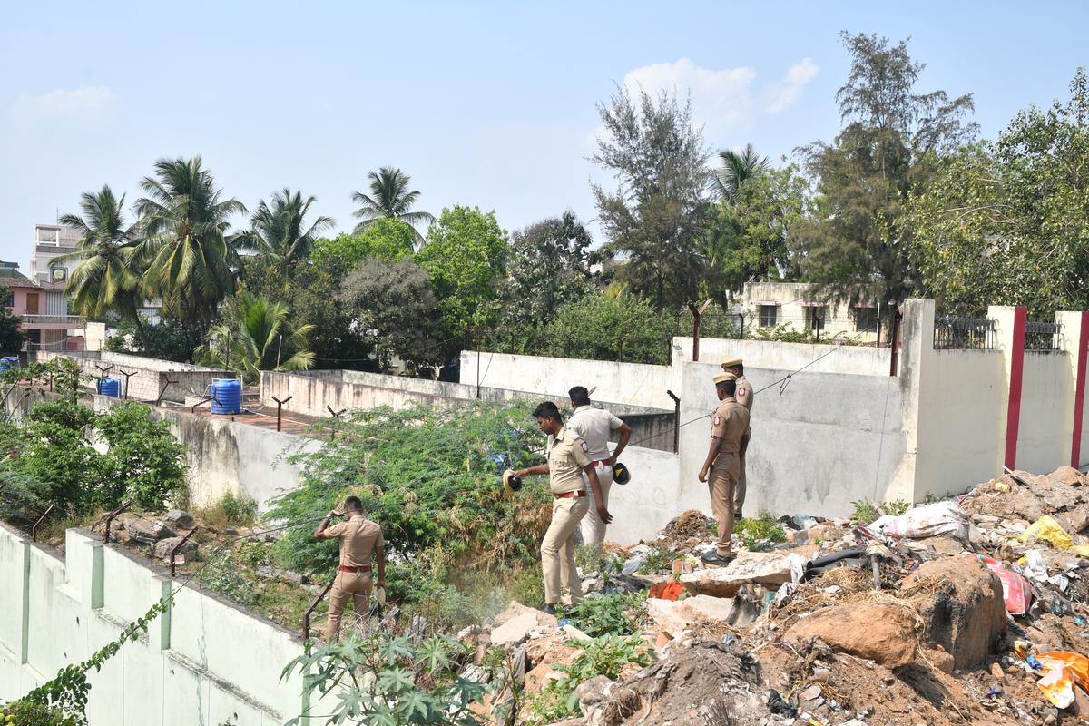 Police keeping vigil around the campus of Government Place of Safety in Vellore on Tuesday. 