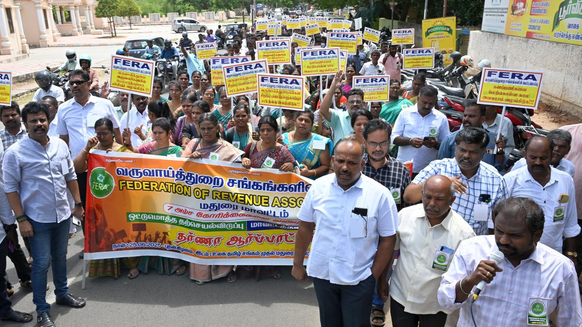 Revenue officials stage protest in Madurai urging government to fulfil their charter of demands
