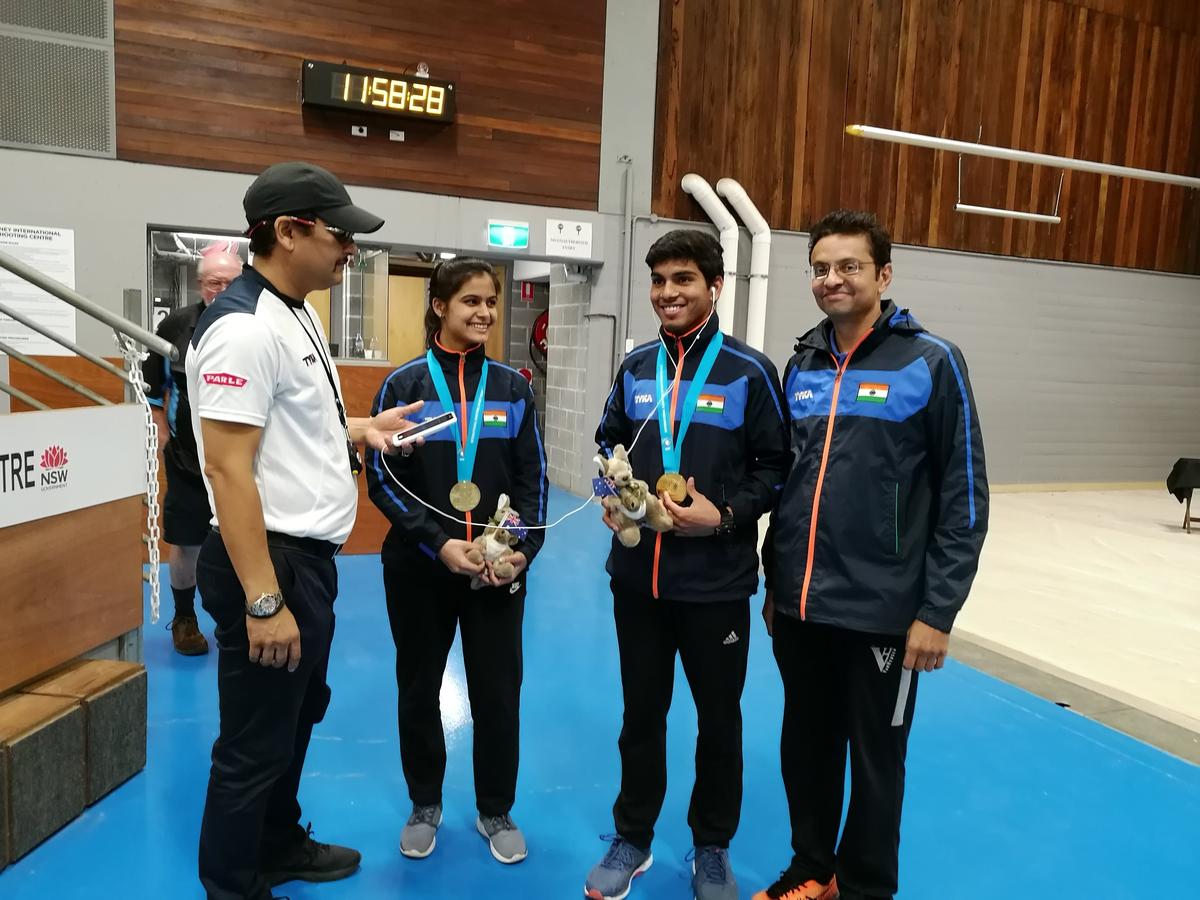 National coach Sumeet Sanghavi with Manu Bhaker