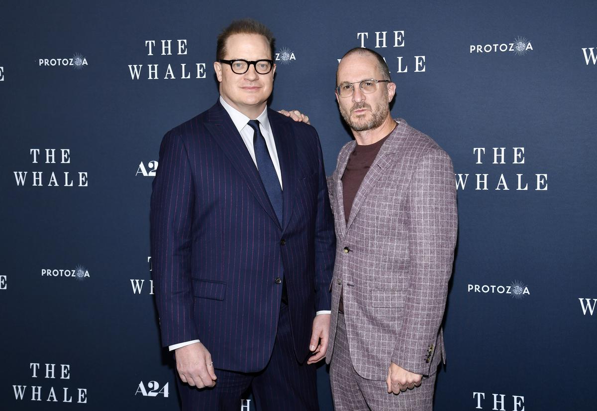 Actor Brendan Fraser, left, and director Darren Aronofsky attend the premiere of ‘The Whale’ at Alice Tully Hall on Tuesday, Nov. 29, 2022, in New York
