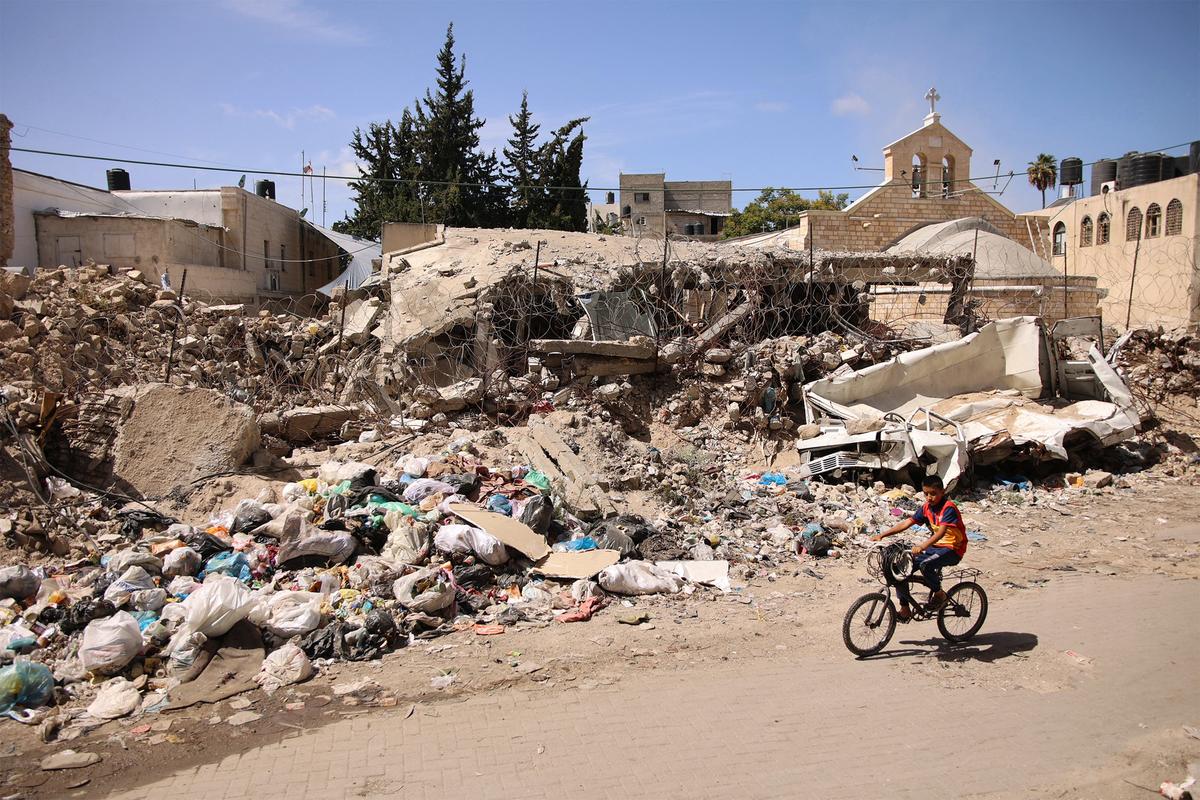 This picture taken on September 22, 2024, shows a view of the destroyed annex of the 12th-century Greek Orthodox Church of St Porphyrios (Porphyrius) in Gaza City. This picture taken on September 22, 2024, shows a view of the destroyed annex of the 12th-century Greek Orthodox Church of St Porphyrios (Porphyrius) in Gaza City.