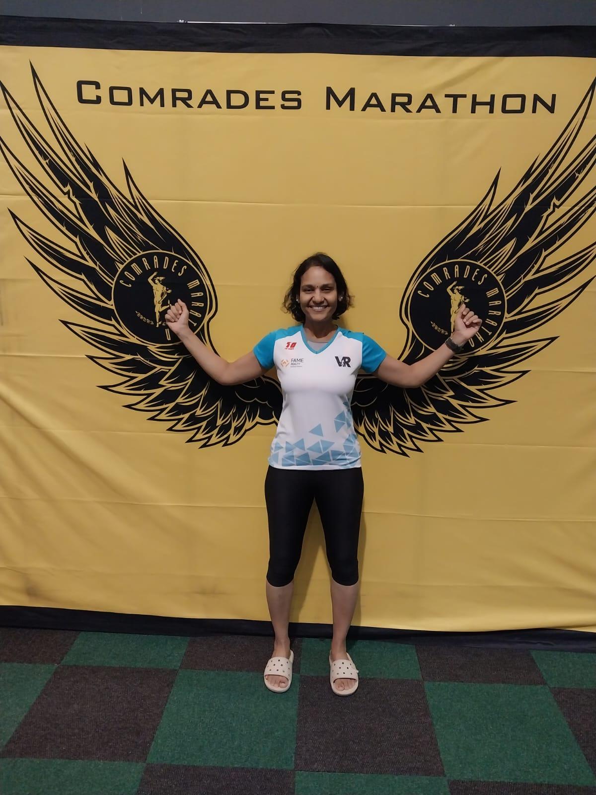 Madhuri Palli, the first female runner from Visakhapatnam in Andhra Pradesh to have completed the grueling Comrades Marathon in South Africa.