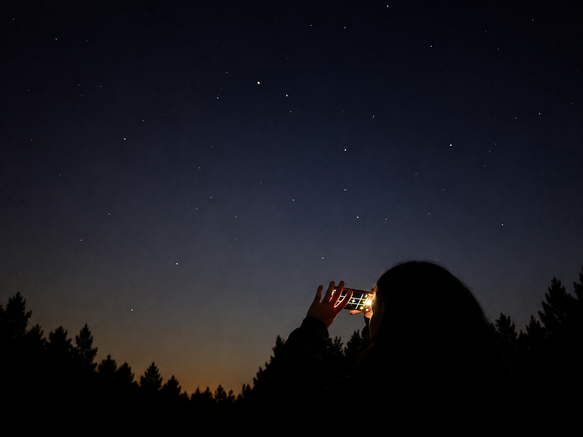 A visitor captures the night sky with her mobile phone