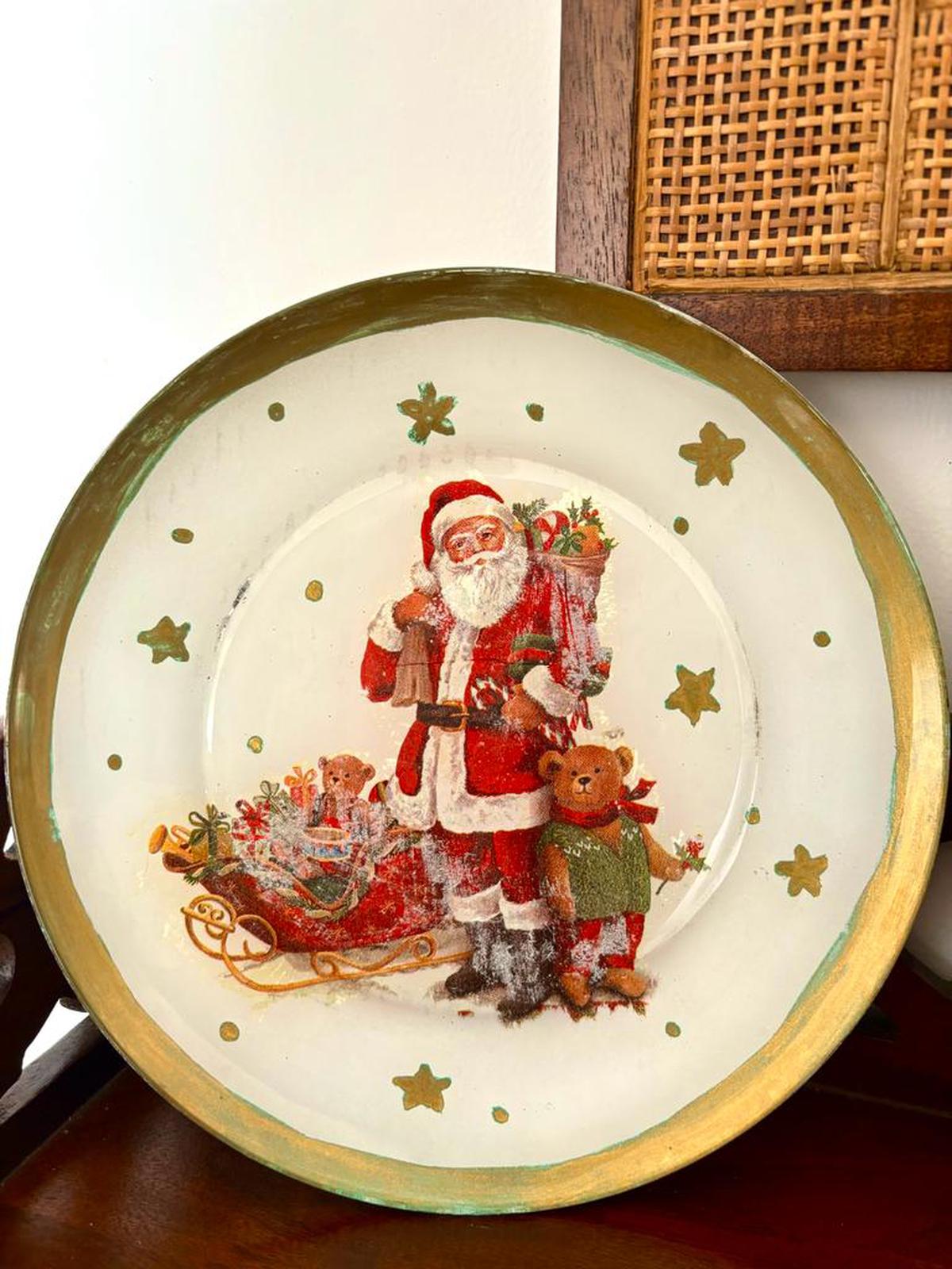 Plate decorated with decoupage by Bindu Joy