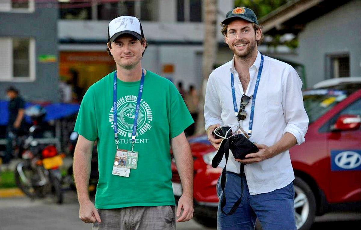 Jarrod Kimber (left) with freelance writer Sam Collins Jarrod Kimber (left) with freelance writer Sam Collins