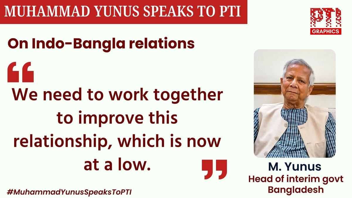 In an exclusive interview with PTI at his official residence in Dhaka, Muhammad Yunus, the head of Bangladesh’s interim government, has talked about the relations with India.