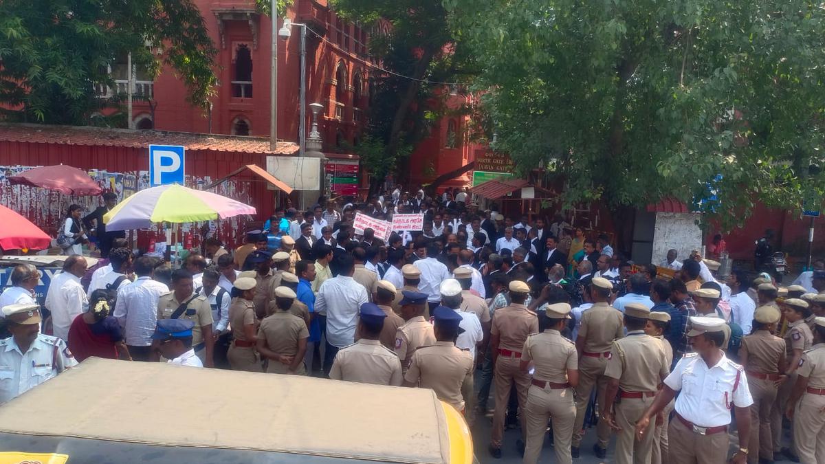 Cauvery water dispute | Madras High Court lawyers stage demonstration against Karnataka government