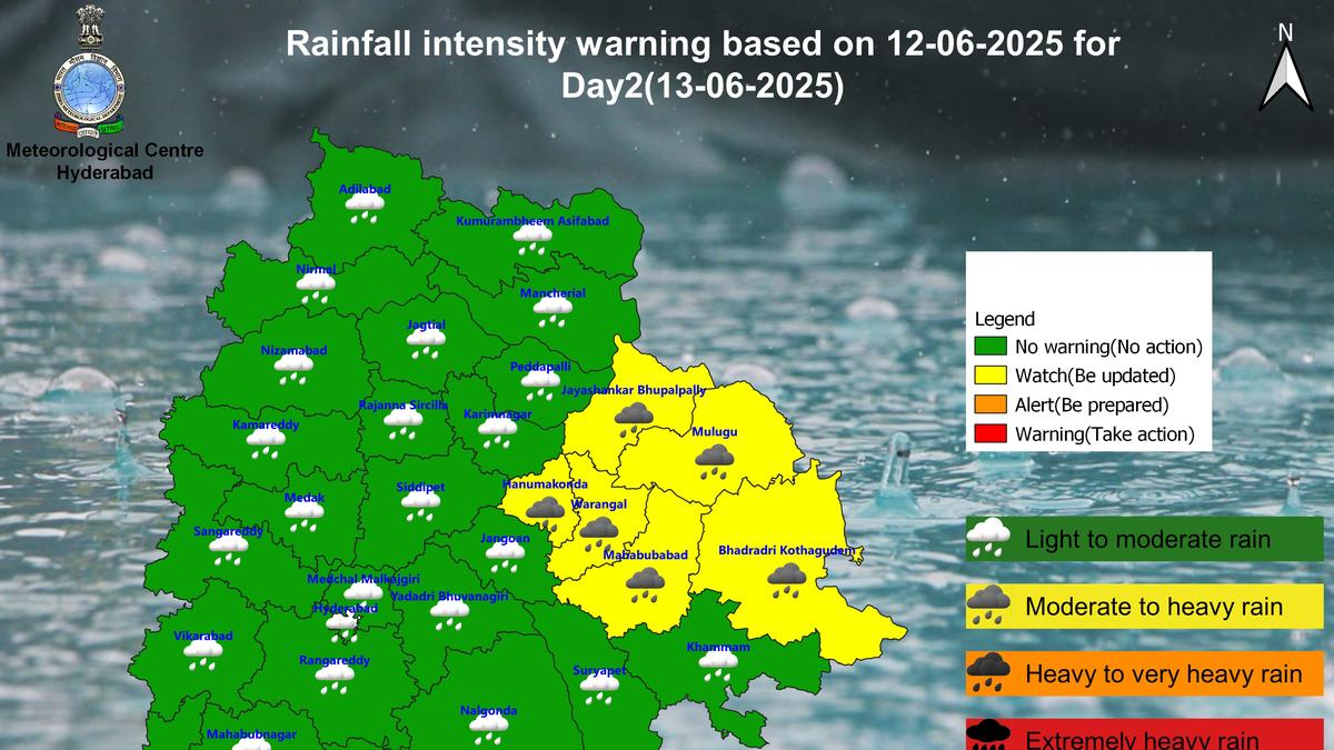 Telangana Weather | Heavy rain alert in six districts on June 13