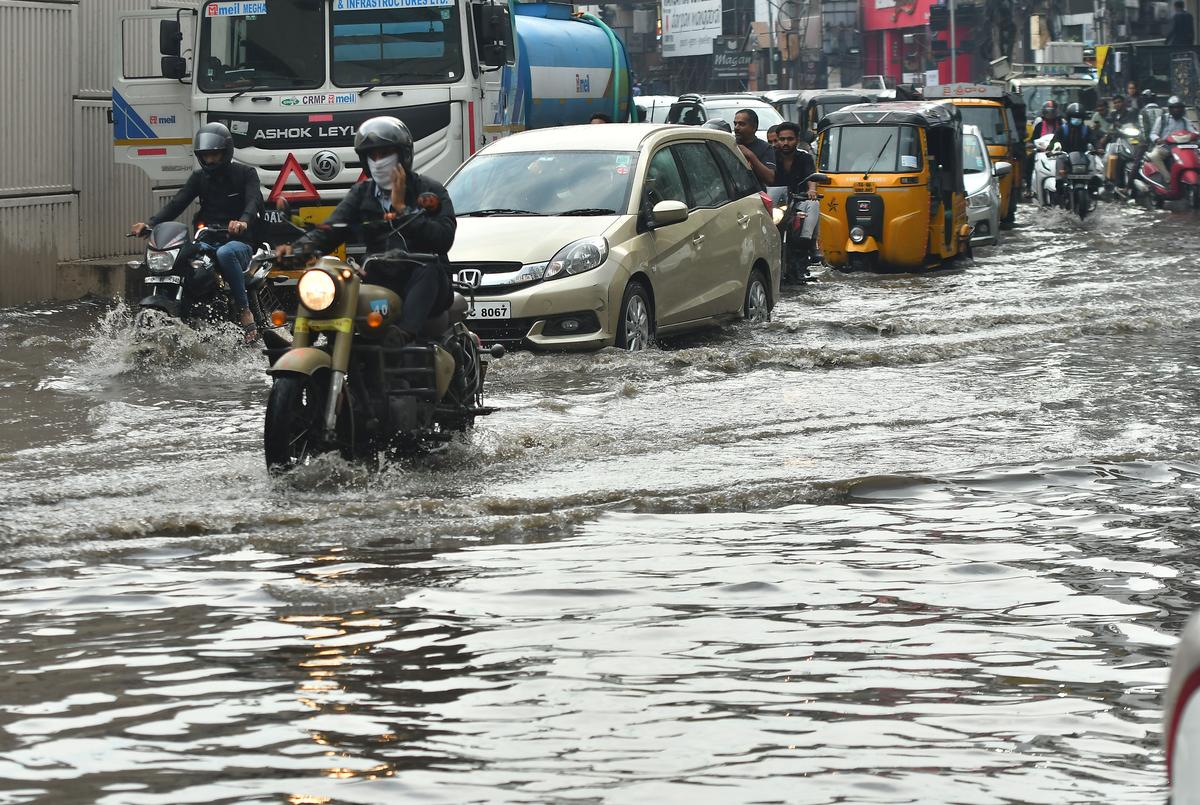 File photo of an inundated road in Panjagutta, Hyderabad, after a sudden downpour.