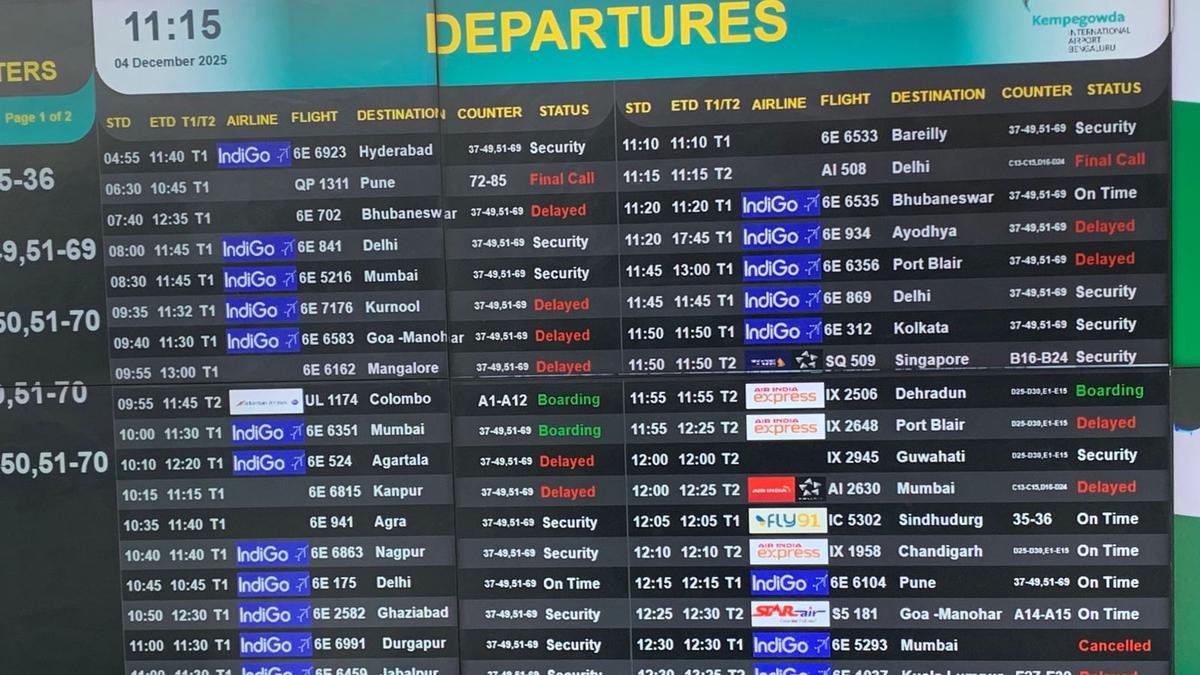 102 IndiGo flights cancelled at Bengaluru airport as disruptions continue for fourth day in row