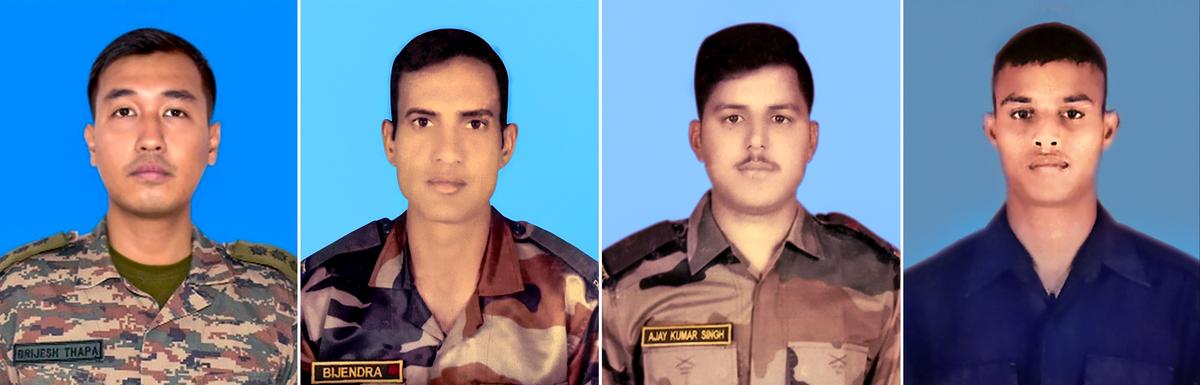 Captain Brijesh Thapa,  Sepoy Bijendra, Sepoy Ajay Kumar Singh and NK (OFC) Dokkari Rajesh (Left to Right) were killed in the encounter between security forces and terrorists in Doda district, on July 16, 2024. 