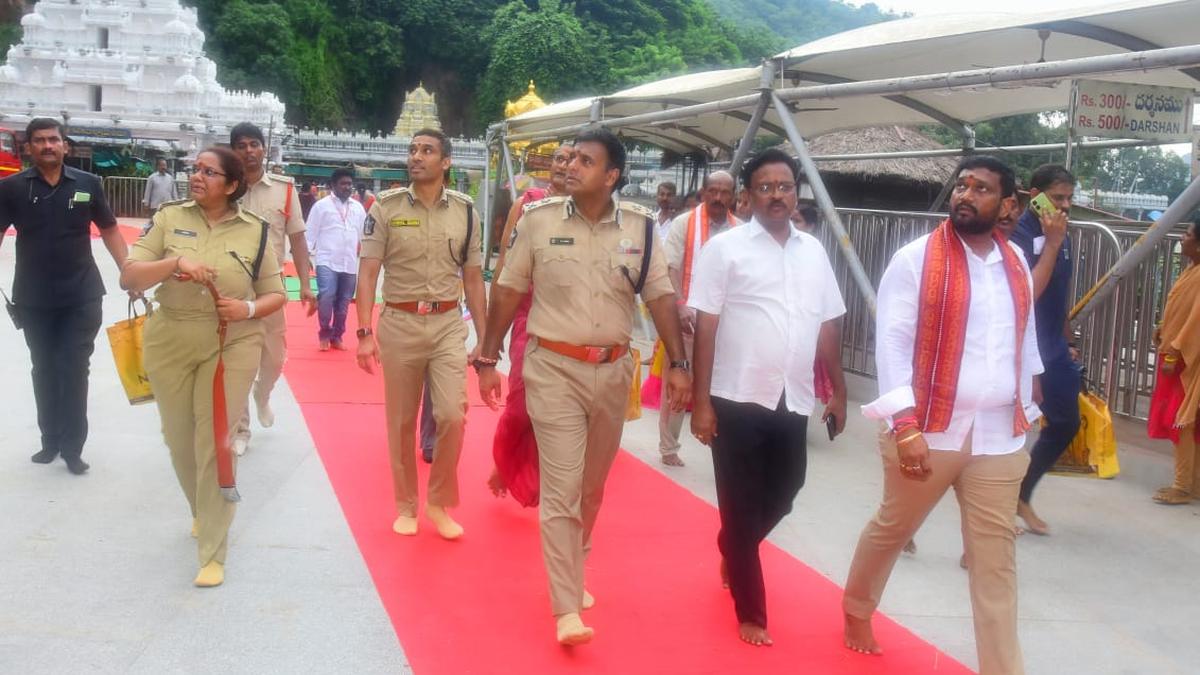 Police officials visit Durga temple, discuss arrangements for Dasara festival atop Indrakeeladri