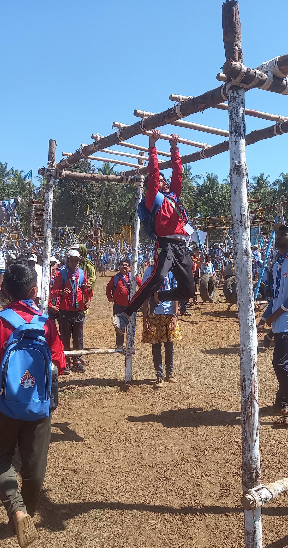 A good number of Scouts, Guides, Rovers and Rangers from all over the country took part in a variety of adventure activities at the Challenge Valley held on Thursday at Aruba's Group of Institutions campus in Moodbidri as part of the International Cultural Jamboree. did. 