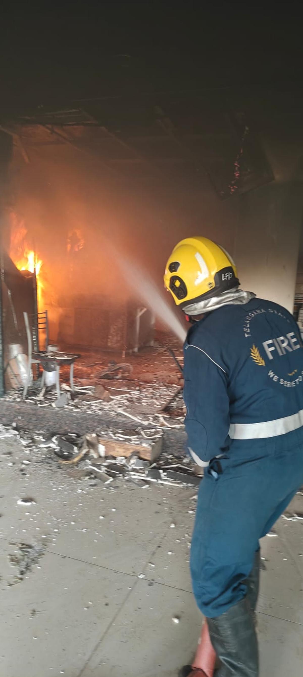 Firefighting operations at M.J. Classic Furniture shop in Asif Nagar on Thursday