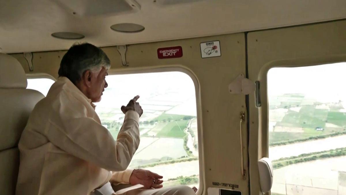 Naidu undertakes aerial survey of Budameru drain’s embankment till it merges with Kolleru Lake