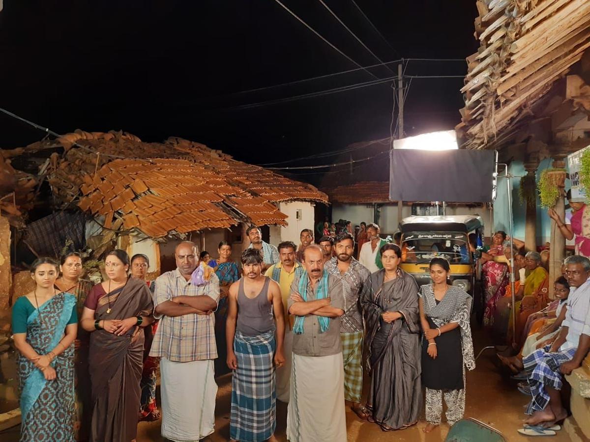 The cast and crew on the sets of the film
