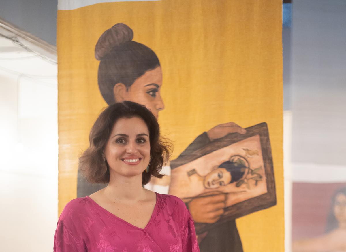 Olympe Ramakrishnan and her self portrait for Women of Bangalore series 