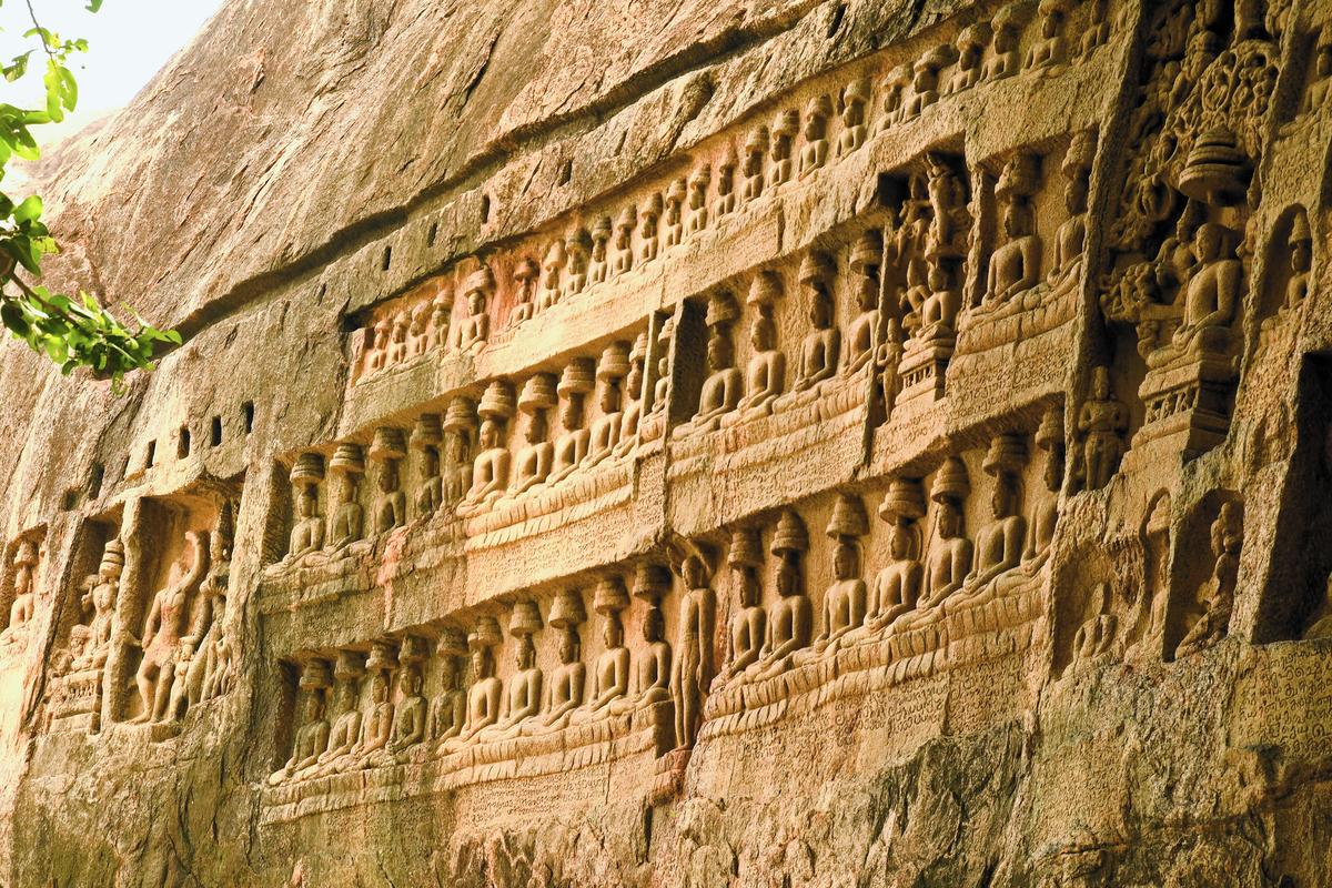 Bas relief sculptures of Jain Tirthankaras at Kazhugumalai in Thoothukudi district.