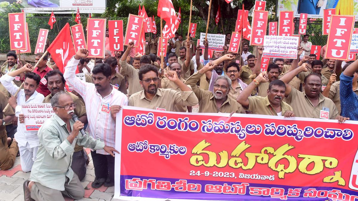 Auto drivers stage protest in Vijayawada seeking redressal of problems