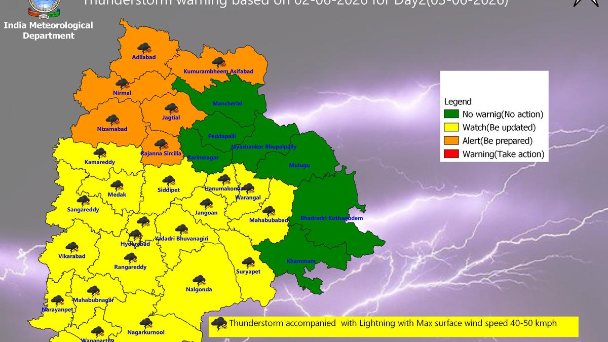 Thunderstorm alert for six Telangana districts for June 3