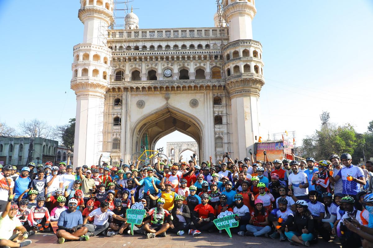 A file photo of cyclists at Charminar after a ride