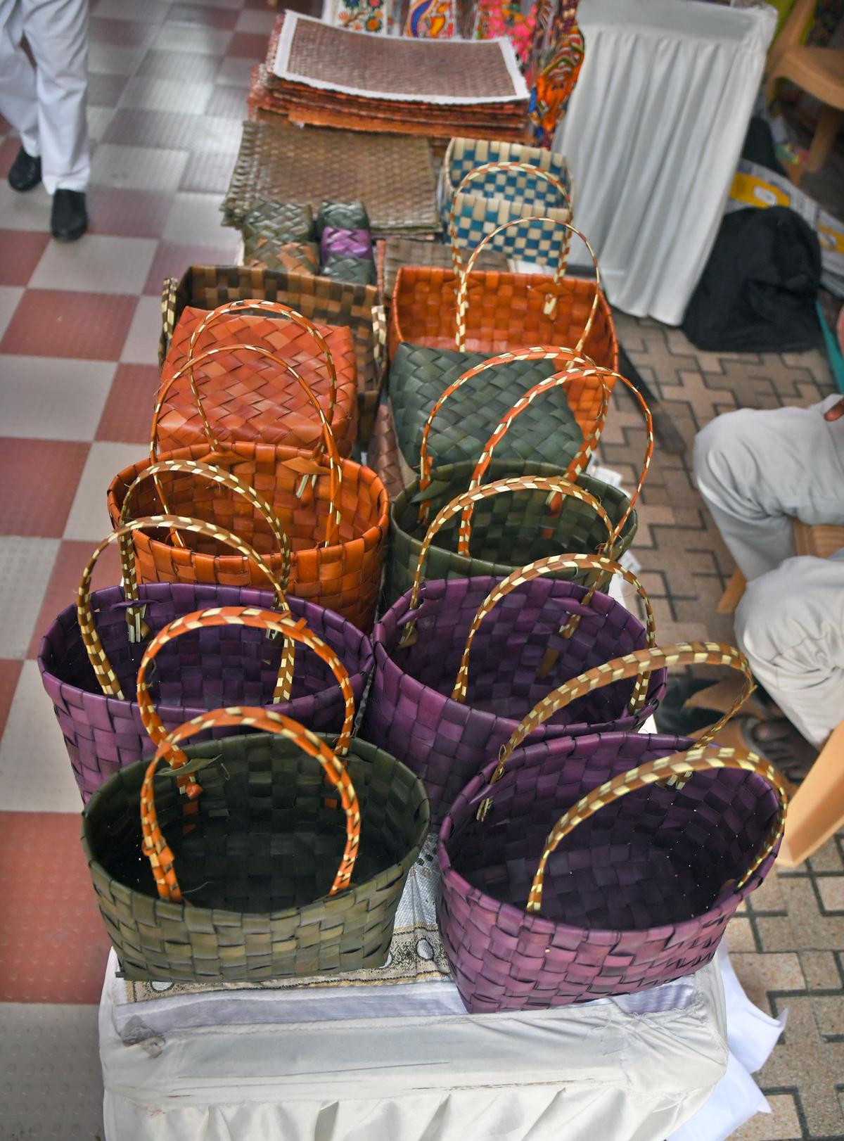 Bags made out of palm leaf  on display at the three-day Weaves and Crafts Bazaar organised by Crafts Council of Andhra Pradesh at Gandhi Community Centre in Visakhapatnam. 