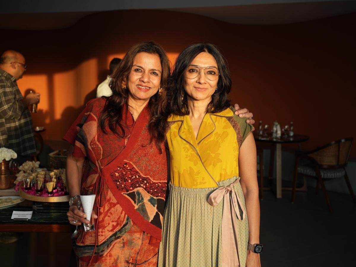 Chairperson of JSW Foundation Sangita Jindal and artist Dhruvi Acharya at the latter’s solo exhibition The Journey is Home at Hampi Art Labs, near the UNESCO World Heritage Site of Hampi. 