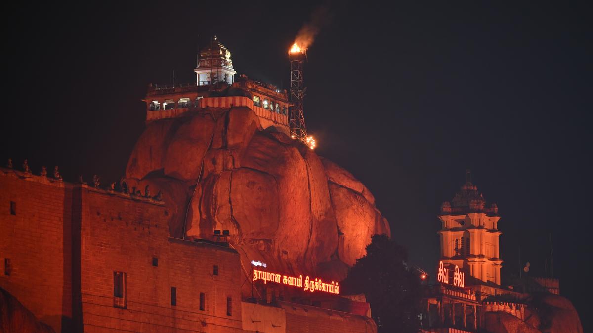 Karthigai Maha Deepam lit at Rockfort temple