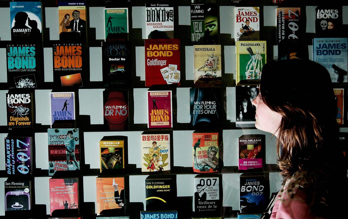 A collection of Ian Fleming’s James Bond 007 books at an exhibition at the Imperial War Museum, London.