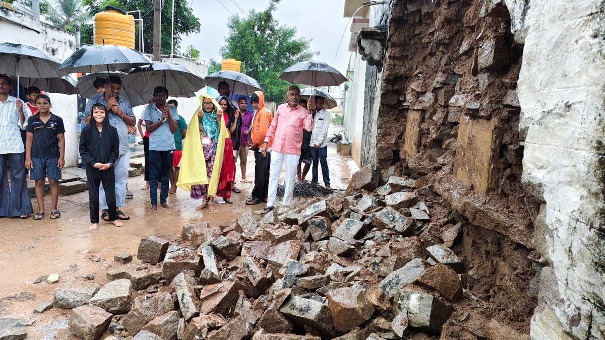 A house that collapsed in a Yadgir village on Saturday. 