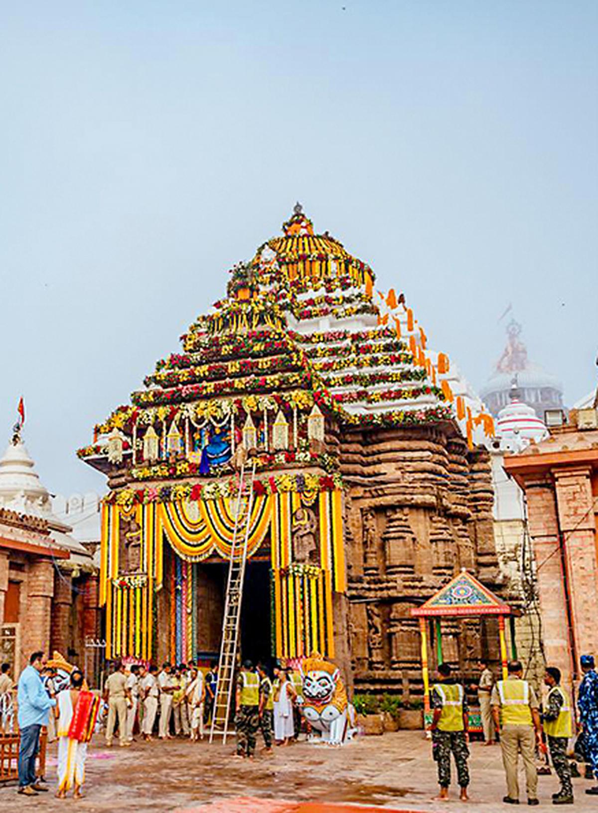 Jagannath Temple decked up for the Rath Yatra of Lord Jagannath, in Puri on July 14, 2024. Jagannath Temple decked up for the Rath Yatra of Lord Jagannath, in Puri on July 14, 2024.