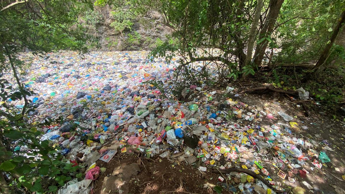 Gram Panchayat allegedly dumps trash into abandoned stone quarry at Manjalpade