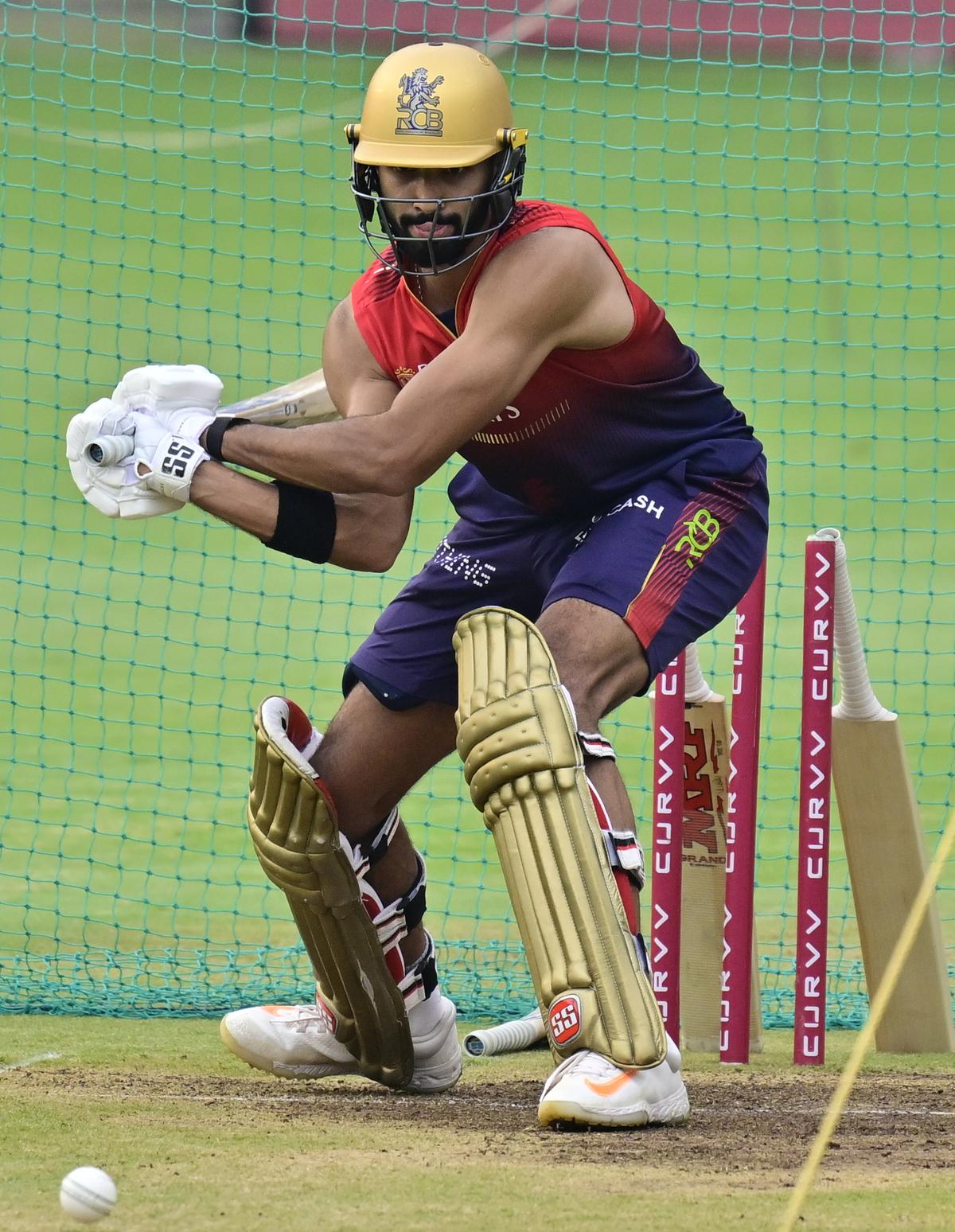 RCB’s Devdutt Padikkal at a training session ahead of the IPL 2025 match between Royal Challengers Bengaluru and Chennai Super Kings at the M. Chinnaswamy Stadium, in Bengaluru on May 02, 2025.