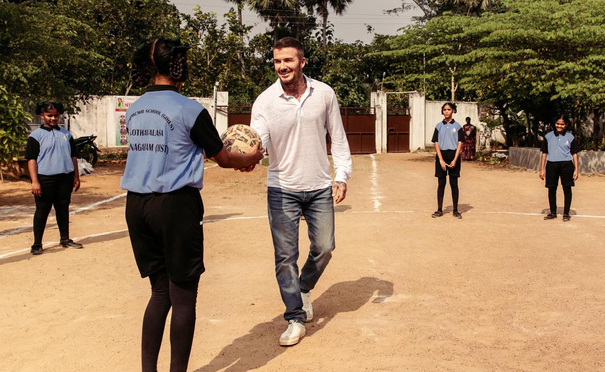 Former England football captain and UNICEF Goodwill Ambassador Sir David Beckham during a visit to MJPSWARIES residential school for girls at Kothavalasa in Visakhapatnam on Wednesday to see Project-Based Learning (PBL) in action. Former England football captain and UNICEF Goodwill Ambassador Sir David Beckham during a visit to MJPSWARIES residential school for girls at Kothavalasa in Visakhapatnam on Wednesday to see Project-Based Learning (PBL) in action.