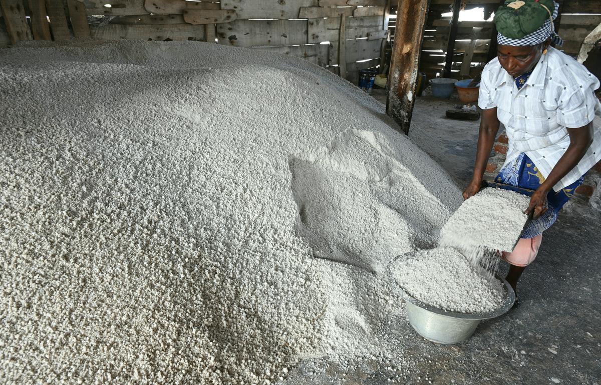 What’s in colour? The unseasonal rain in Thoothukudi has resulted in the salt changing its colour, thus losing value in the market.