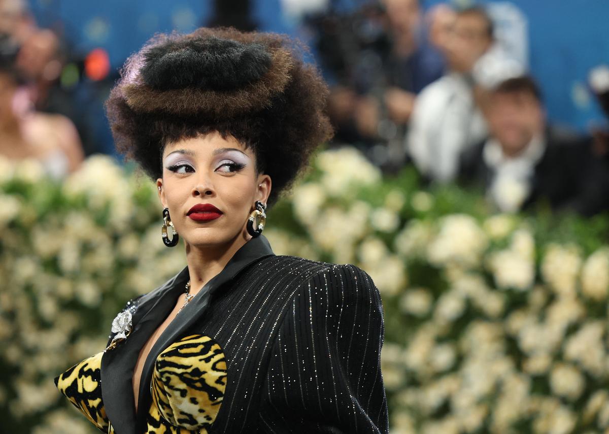 Doja Cat poses during the Met Gala, an annual fundraising gala held for the benefit of the Metropolitan Museum of Art’s Costume Institute with this year’s theme ‘Superfine: Tailoring Black Style,’ in New York City, New York, U.S., May 5, 2025.