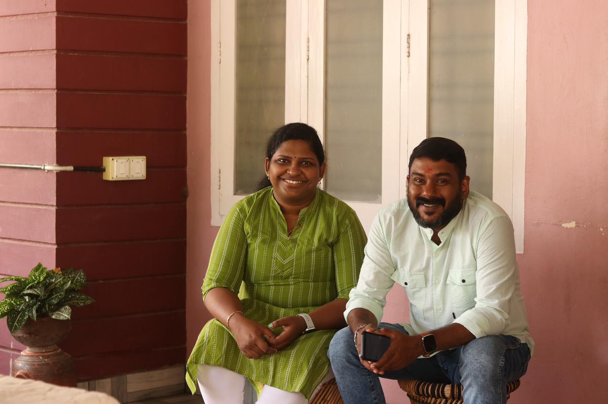 Vishnu S Sivan with his wife, Asha S