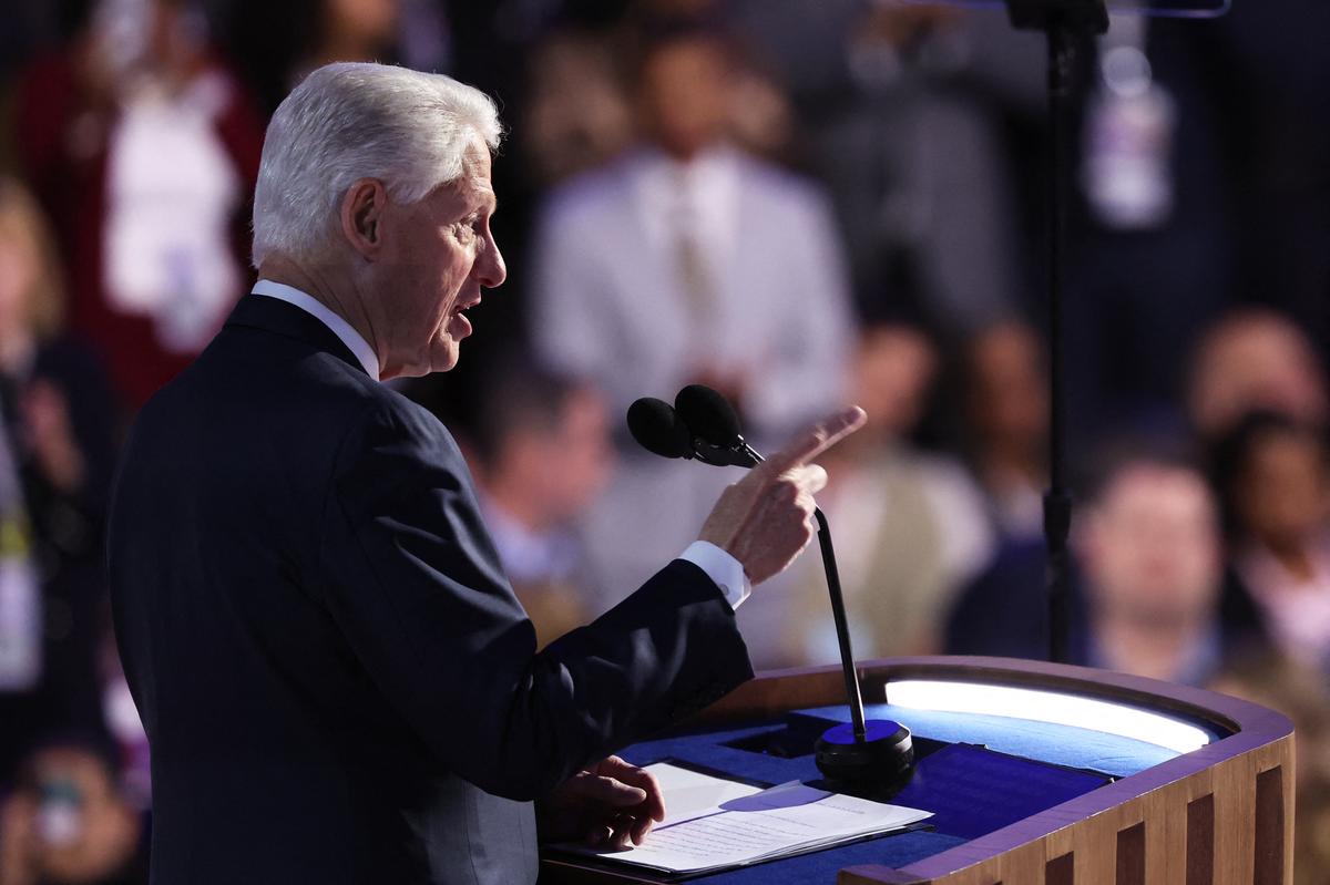 Former U.S. President Bill Clinton speaks on Day 3 of the Democratic National Convention (DNC) at the United Center, in Chicago, Illinois, U.S., August 21